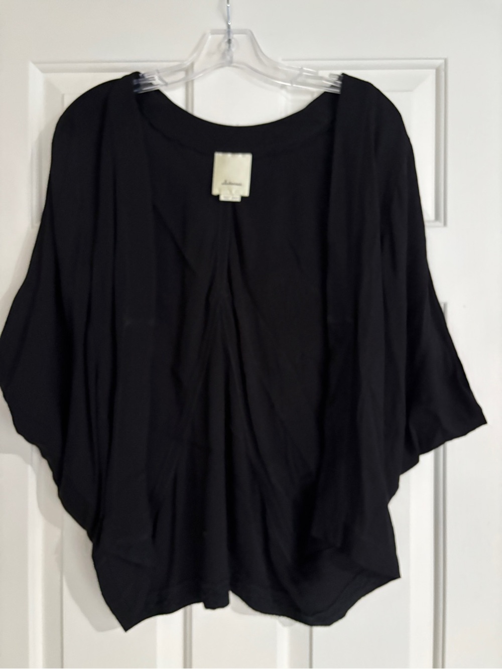 elevenses Anthropologie Black Draped Dolman Sleeve Cocoon Top - XS/S